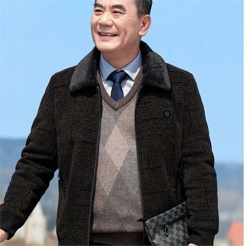 Geacă bărbați Chenille cu căptușeală fleece, închidere cu fermoar, model floral, buzunare cu fermoar, căldură de iarnă