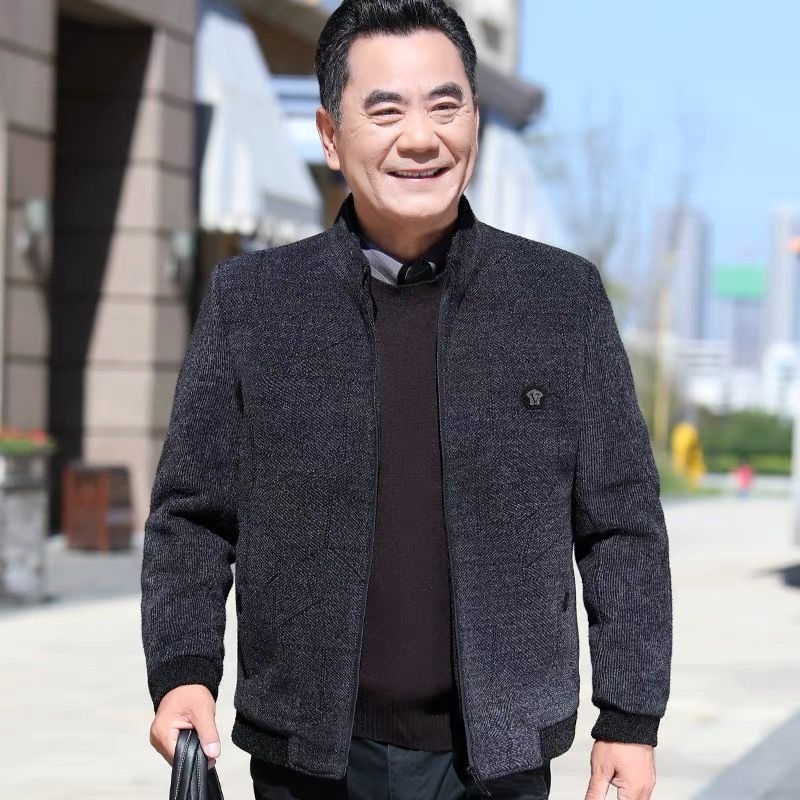 Geacă bărbați Chenille cu căptușeală fleece, închidere cu fermoar, model floral, buzunare cu fermoar, căldură de iarnă