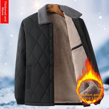 Zimska debela muška jakna s punjenjem od ovčje vune, stojeći ovratnik, zip, fleece podstava, džepovi s patch-ima, toplo i izdržljivo