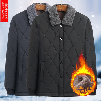 Zimska debela muška jakna s punjenjem od ovčje vune, stojeći ovratnik, zip, fleece podstava, džepovi s patch-ima, toplo i izdržljivo