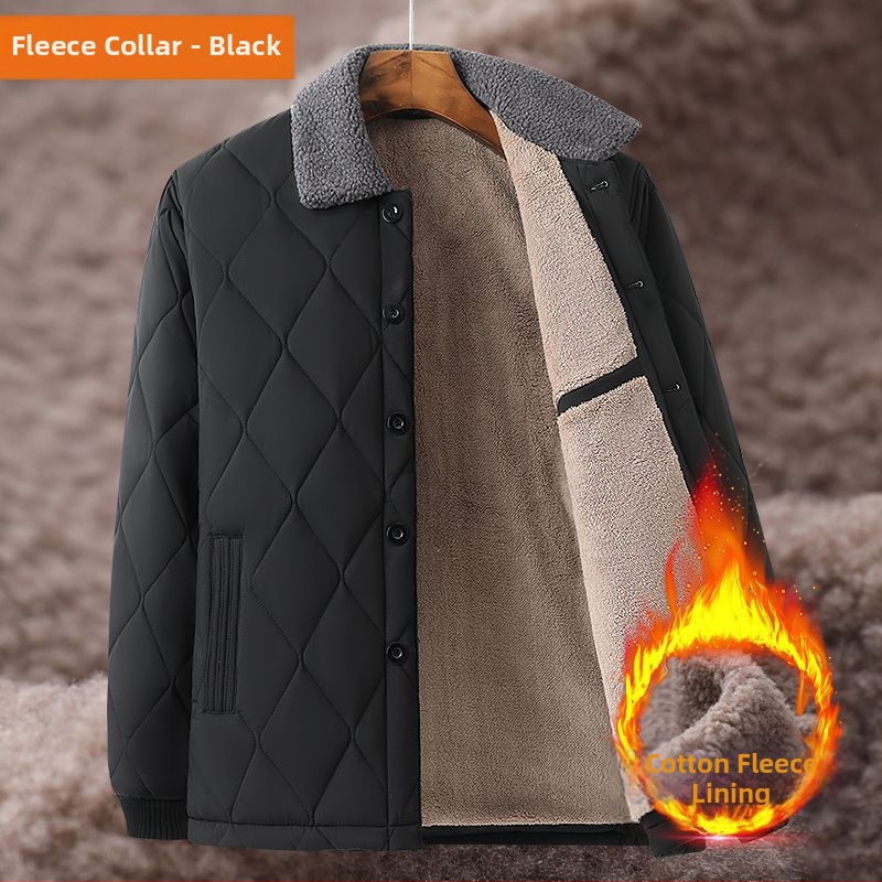 Zimska debela muška jakna s punjenjem od ovčje vune, stojeći ovratnik, zip, fleece podstava, džepovi s patch-ima, toplo i izdržljivo