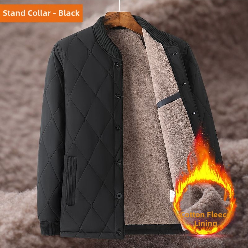 Zimska debela muška jakna s punjenjem od ovčje vune, stojeći ovratnik, zip, fleece podstava, džepovi s patch-ima, toplo i izdržljivo