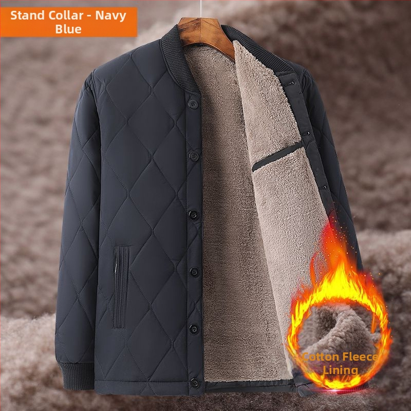 Zimska debela muška jakna s punjenjem od ovčje vune, stojeći ovratnik, zip, fleece podstava, džepovi s patch-ima, toplo i izdržljivo