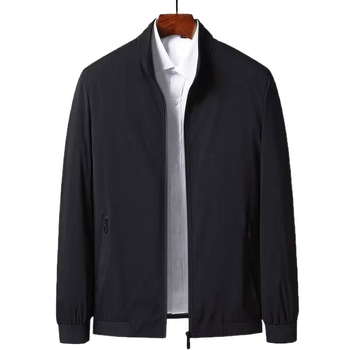 Férfi pamut-töltött kabát fleece béléssel, álló gallér, cipzár, kapucni nélküli, egyszínű, tavaszi-őszi viselet