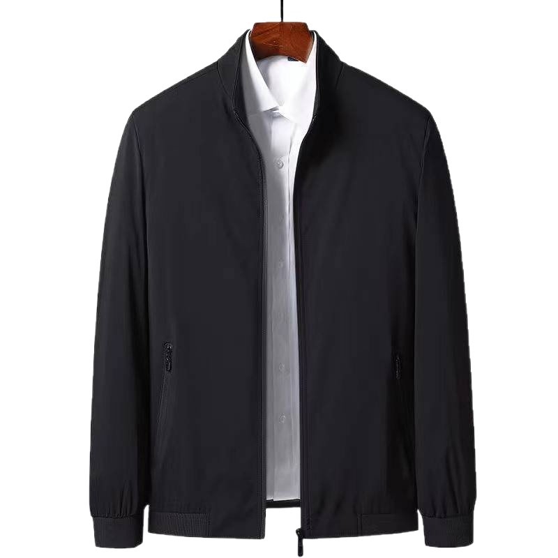 Férfi pamut-töltött kabát fleece béléssel, álló gallér, cipzár, kapucni nélküli, egyszínű, tavaszi-őszi viselet