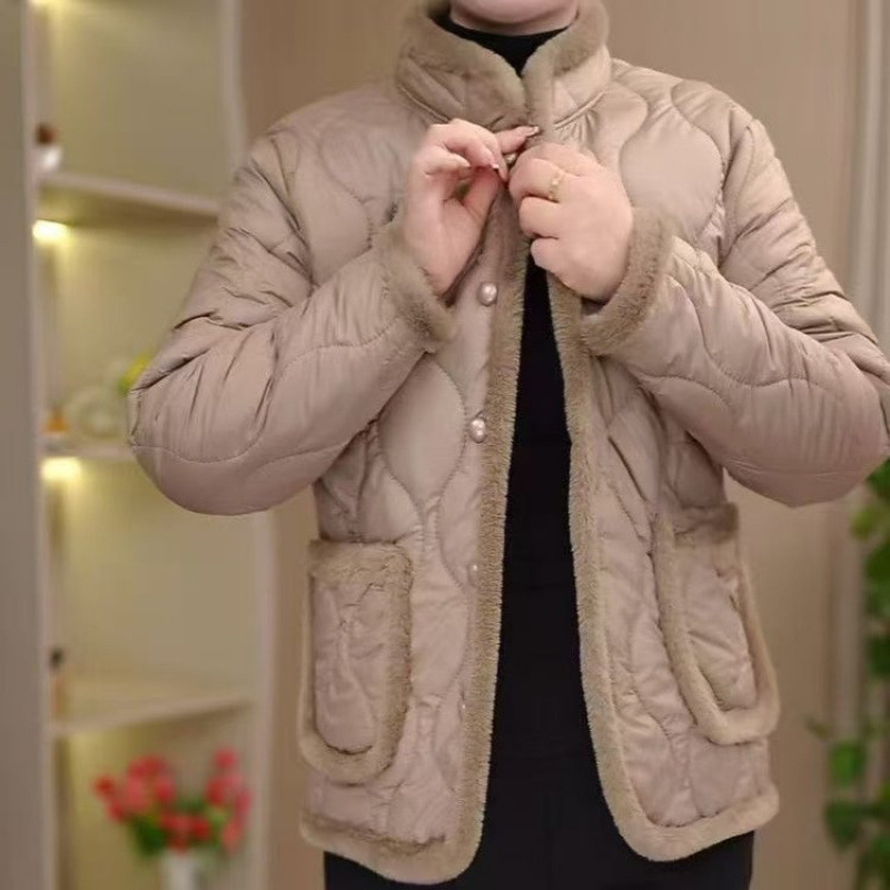 Ženska zimska pamučna jakna s punjenjem akrilnim pamukom, duljina 50–65 cm, dugi rukavi, bez ovratnika