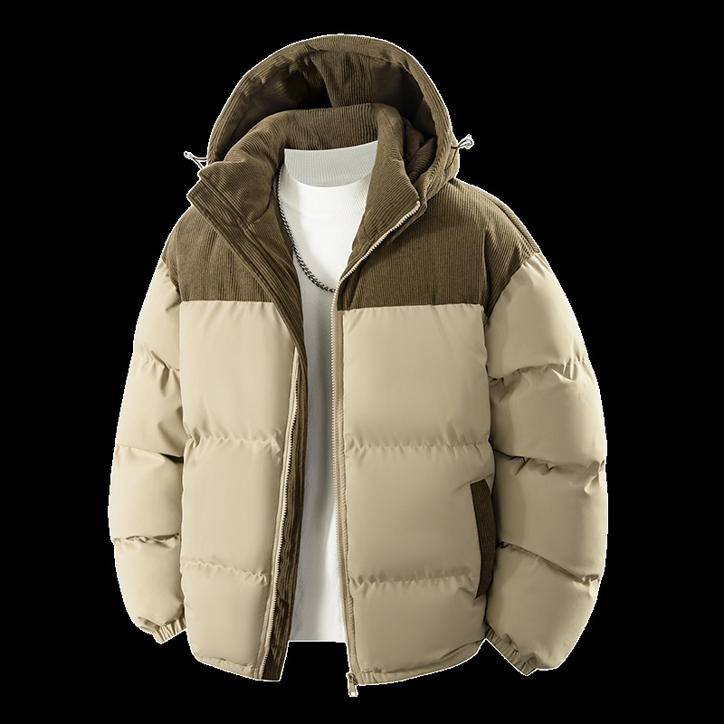 Muška jakna s kapuljom i zatvaračem na prednjem dijelu, punjena poliestrom, široki kroj, zimska izolacija
