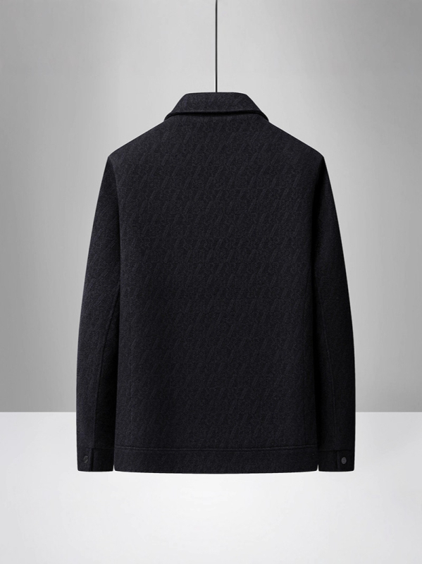 Ανδρικό επενδυμένο μπουφάν με γούνινο γιακά, μονόπερνο κούμπωμα, ζακάρντ λεπτομέρειες, τρισδιάστατες τσέπες patch