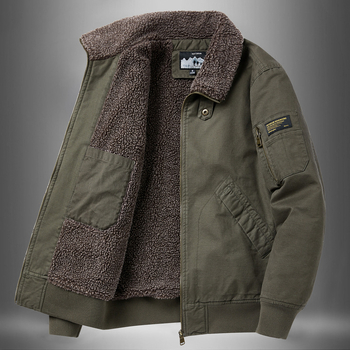 Férfi pamut bélelt kabát - fleece bélés, cipzár, állógalléros, bő szabás, téli