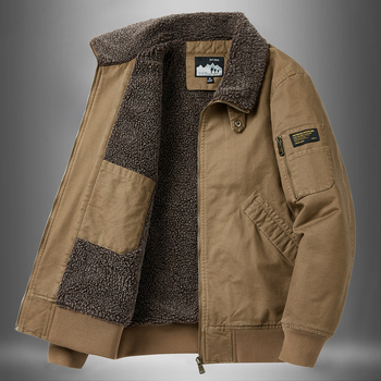 Férfi pamut bélelt kabát - fleece bélés, cipzár, állógalléros, bő szabás, téli