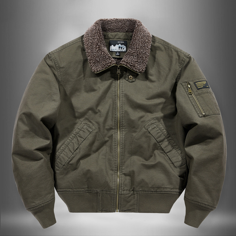 Férfi pamut bélelt kabát - fleece bélés, cipzár, állógalléros, bő szabás, téli