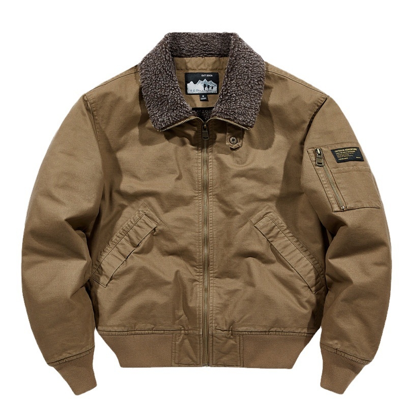 Férfi pamut bélelt kabát - fleece bélés, cipzár, állógalléros, bő szabás, téli