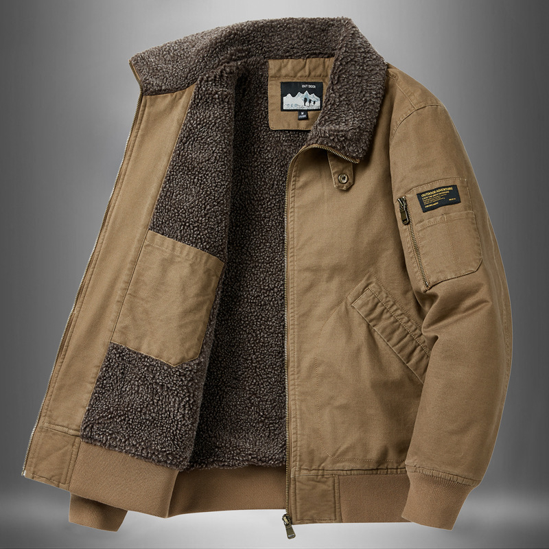 Férfi pamut bélelt kabát - fleece bélés, cipzár, állógalléros, bő szabás, téli