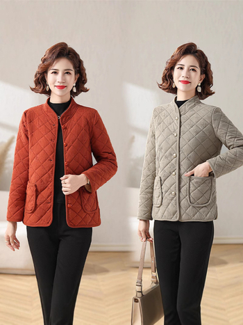 Női pehely-pamut töltésű kabát, normál hossz, állógallér, hosszú ujjú, egyszínű poliészter, koreai lazító stílus, tél 2024