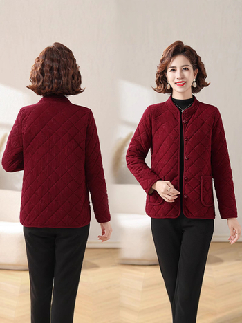 Női pehely-pamut töltésű kabát, normál hossz, állógallér, hosszú ujjú, egyszínű poliészter, koreai lazító stílus, tél 2024