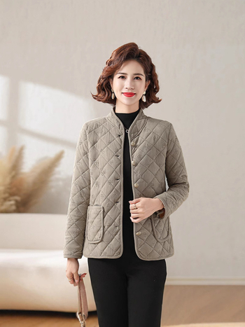Női pehely-pamut töltésű kabát, normál hossz, állógallér, hosszú ujjú, egyszínű poliészter, koreai lazító stílus, tél 2024