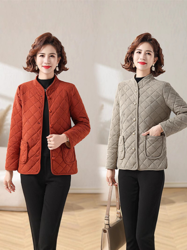 Női pehely-pamut töltésű kabát, normál hossz, állógallér, hosszú ujjú, egyszínű poliészter, koreai lazító stílus, tél 2024