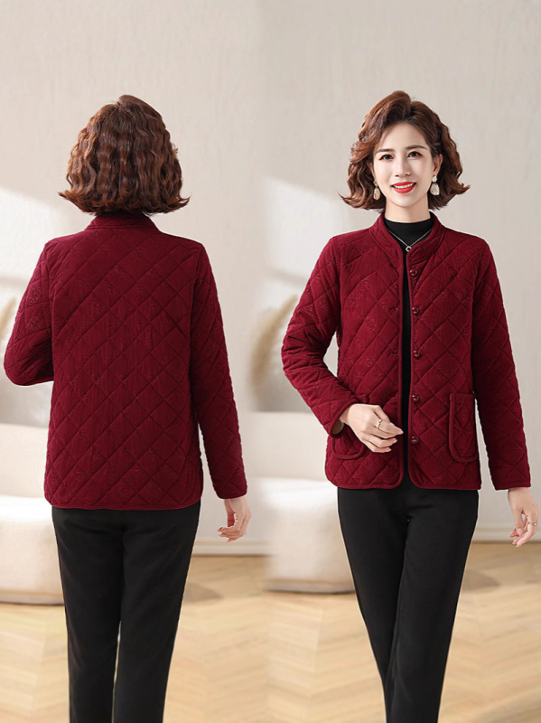 Női pehely-pamut töltésű kabát, normál hossz, állógallér, hosszú ujjú, egyszínű poliészter, koreai lazító stílus, tél 2024