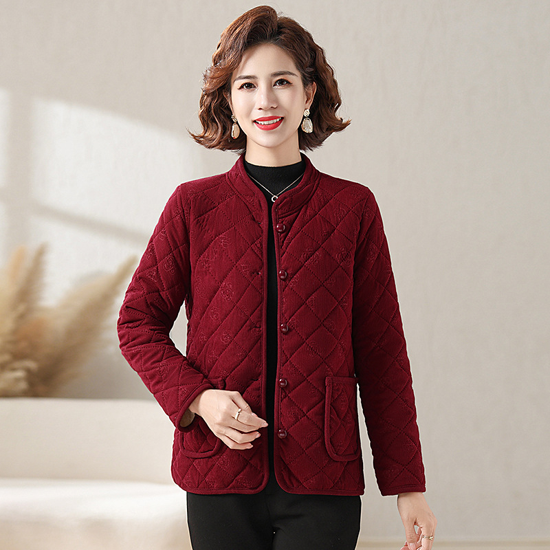 Női pehely-pamut töltésű kabát, normál hossz, állógallér, hosszú ujjú, egyszínű poliészter, koreai lazító stílus, tél 2024