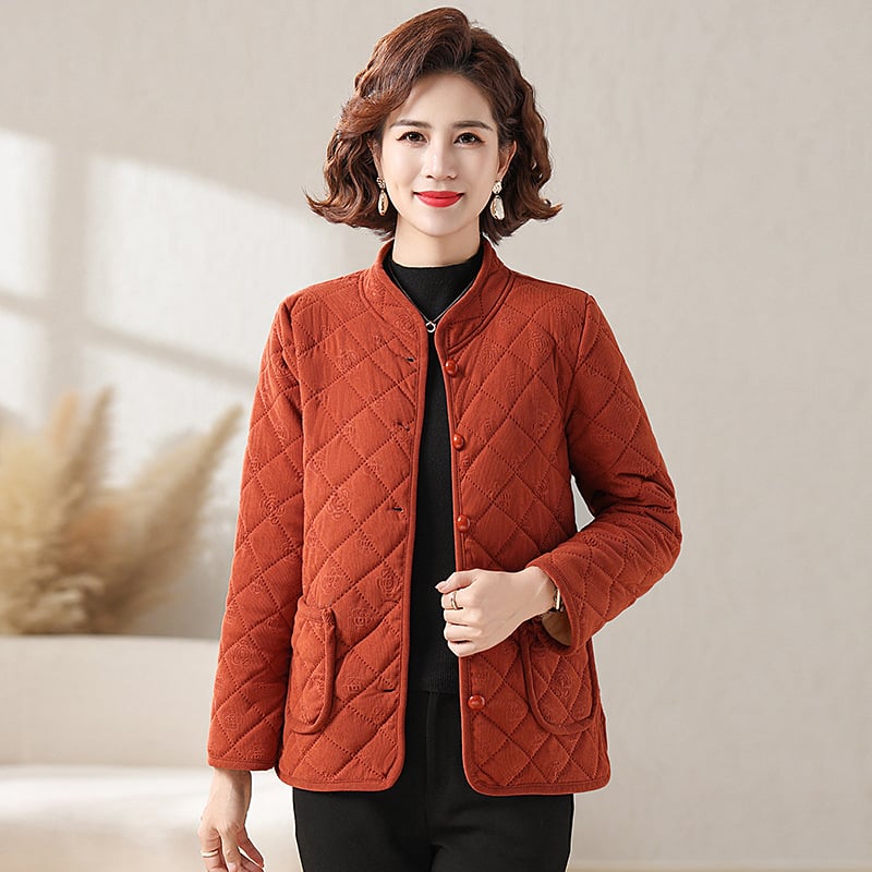 Női pehely-pamut töltésű kabát, normál hossz, állógallér, hosszú ujjú, egyszínű poliészter, koreai lazító stílus, tél 2024