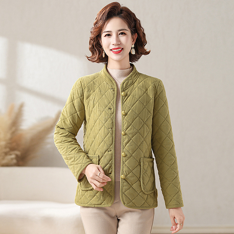 Női pehely-pamut töltésű kabát, normál hossz, állógallér, hosszú ujjú, egyszínű poliészter, koreai lazító stílus, tél 2024