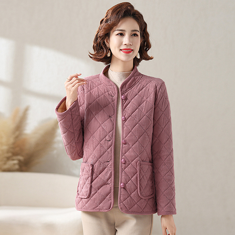 Női pehely-pamut töltésű kabát, normál hossz, állógallér, hosszú ujjú, egyszínű poliészter, koreai lazító stílus, tél 2024