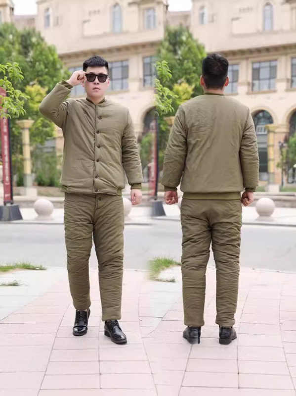 Bányászati pamut kabát és nadrág téli munkaruházat, vastag pamutszövet, belső pamut bélés, gallér nélküli, egy soros záródás, szélvédett