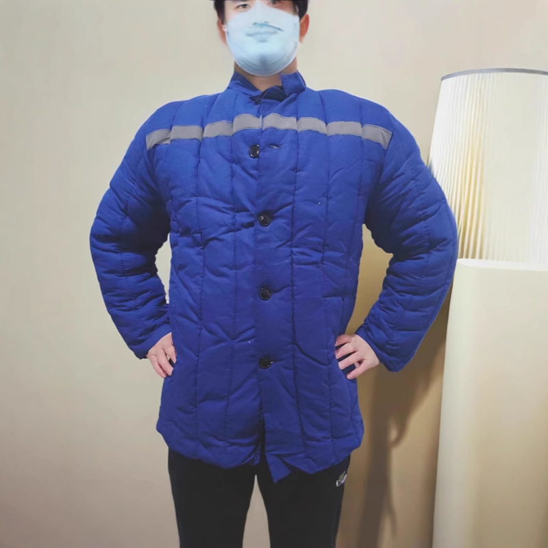 Bányászati pamut kabát és nadrág téli munkaruházat, vastag pamutszövet, belső pamut bélés, gallér nélküli, egy soros záródás, szélvédett