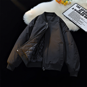 Férfi poliészter kabát baseball gallérral és kapucnival, laza szabás, cipzár, belső poliészter bélés, őszi viselethez