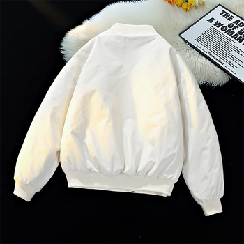 Férfi poliészter kabát baseball gallérral és kapucnival, laza szabás, cipzár, belső poliészter bélés, őszi viselethez