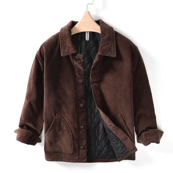 Corduroy pamut töltött kabát, vintage stílus, gallér, egyrészes záródás, vastag poliészter töltet