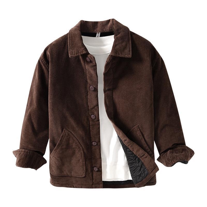 Corduroy pamut töltött kabát, vintage stílus, gallér, egyrészes záródás, vastag poliészter töltet