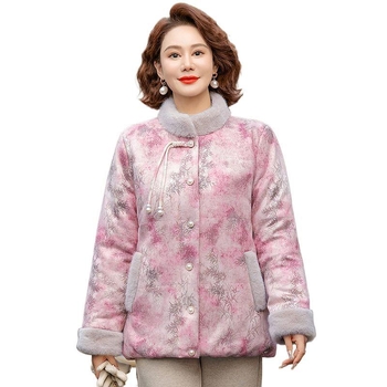 Zimska jakna s pamukom punjena i stojećim ovratnikom, podstavljena fleeceom i debela za toplinu, kineski stil, književno retro, PVC glavna tkanina ≤30%