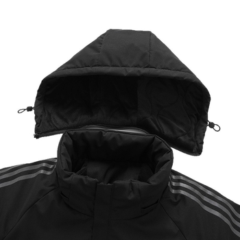 Férfi kapucnis poliészter dzseki fleece-béléssel és vastag szigeteléssel, cipzáras zárás