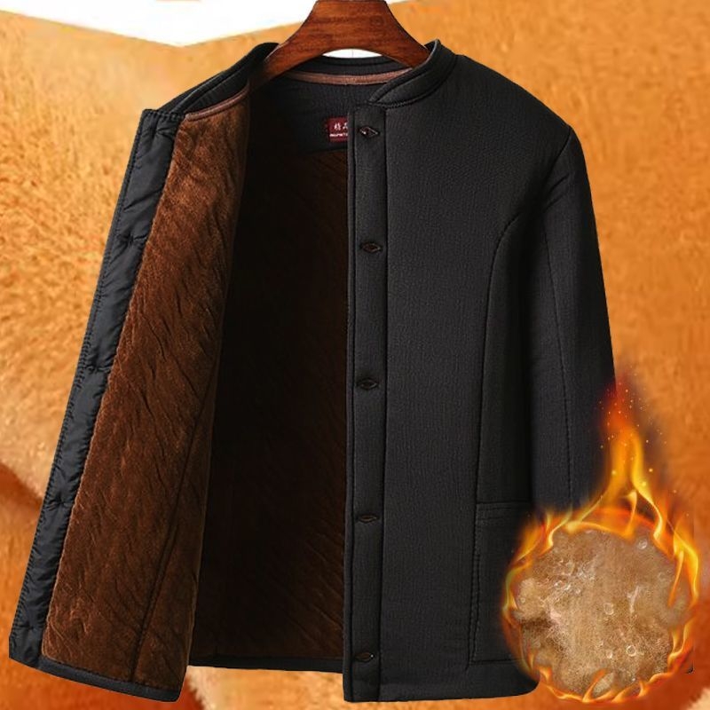 Idős férfiak téli kardigán-nadrág készlet fleece bélés, egyrészes gombolás, poliészter anyag, három zseb