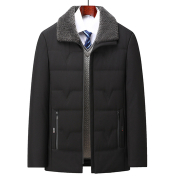 Férfi pamuttal bélelt téli dzseki, vastag anyagból, cipzáras, kapucni nélküli, több zsebbel