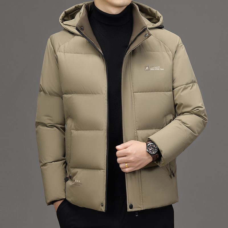 Férfi téli kabát polisztiertöltettel, vastag meleg, cipzáras zárás, levehető kapucnival, középhosszú