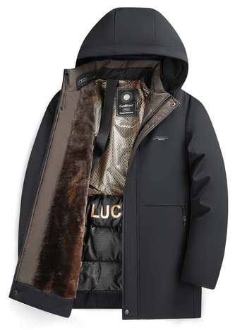 Grafén fleece-béléssel vastag téli férfi pamut kabát kapucnival, levehető zipzárral M2852