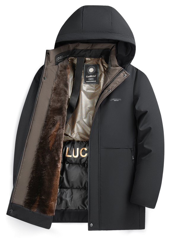Grafén fleece-béléssel vastag téli férfi pamut kabát kapucnival, levehető zipzárral M2852