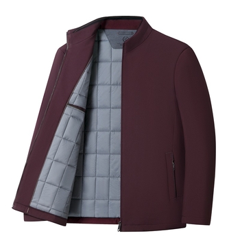 Muška jakna od poliestera s debelim punjenjem, u laganom poslovnom stilu, zimna, na zip, srednje dužine, 3D patch džepovi
