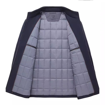 Muška jakna od poliestera s debelim punjenjem, u laganom poslovnom stilu, zimna, na zip, srednje dužine, 3D patch džepovi