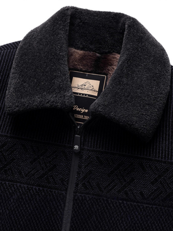 Jachetă bărbătească din bumbac cu umplutură de bumbac, cu rever, fermoar, exterior din poliester și căptușeală fleece