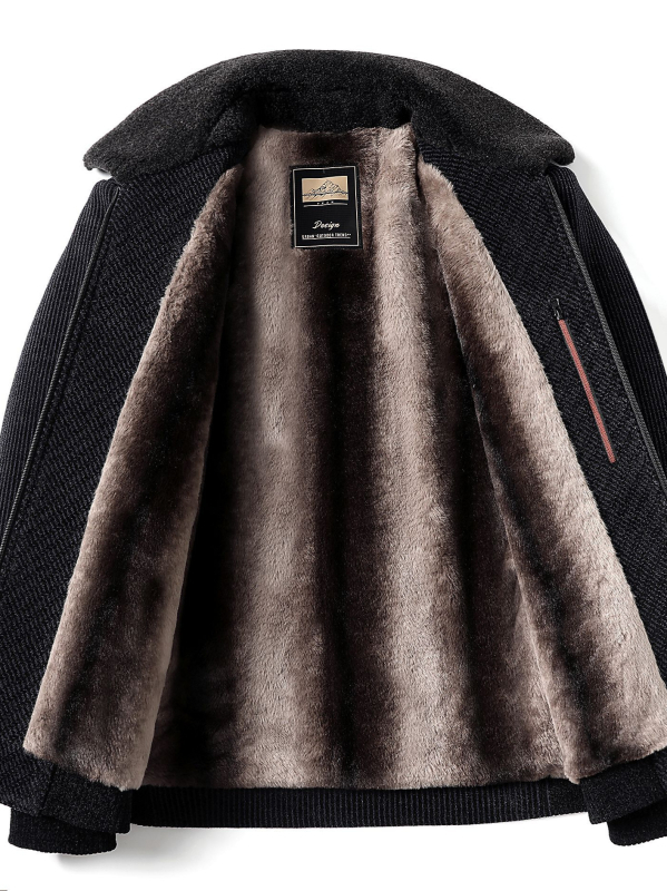 Jachetă bărbătească din bumbac cu umplutură de bumbac, cu rever, fermoar, exterior din poliester și căptușeală fleece