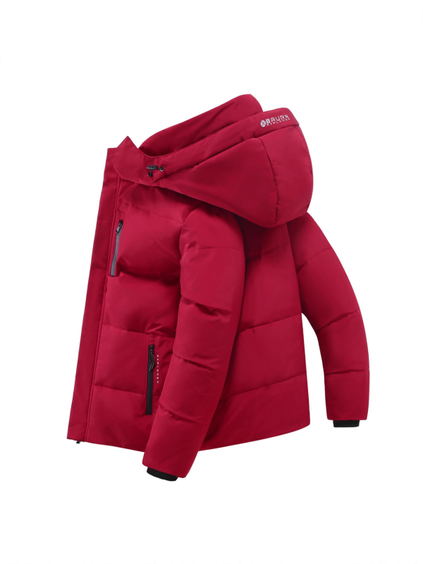 Férfi téli kapucnis kabát, 260 g pehelytöltéssel, közepes hosszúságú, cipzár