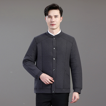 Férfi téli pamut töltetű kabát fleece béléssel, vastag, kapucni nélküli, egyszárnyú gombos záródás