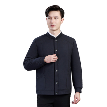 Férfi téli pamut töltetű kabát fleece béléssel, vastag, kapucni nélküli, egyszárnyú gombos záródás