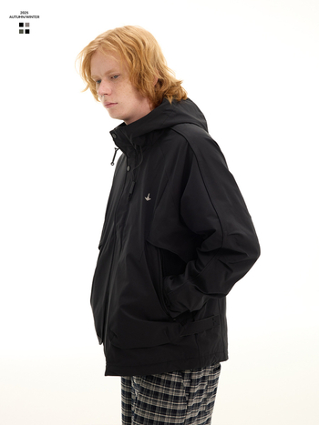 Jachetă căptușită din bumbac, cu glugă, croială lejeră, fermoar, umplutură poliester (polyester filler)