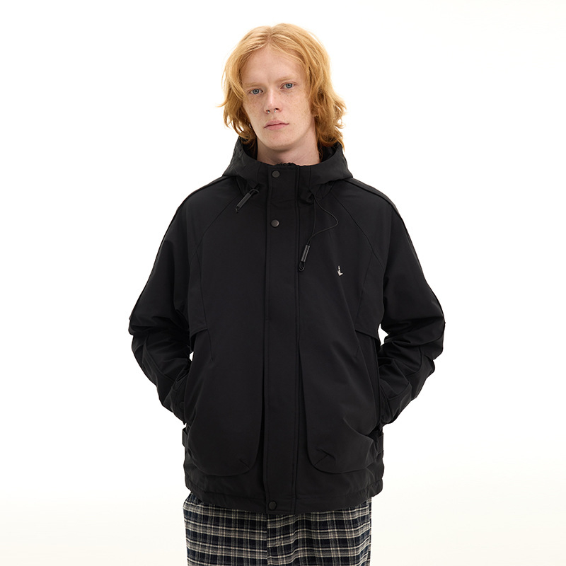 Jachetă căptușită din bumbac, cu glugă, croială lejeră, fermoar, umplutură poliester (polyester filler)