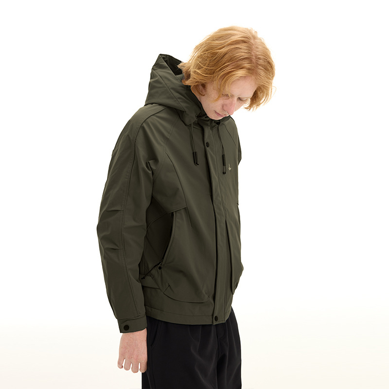 Jachetă căptușită din bumbac, cu glugă, croială lejeră, fermoar, umplutură poliester (polyester filler)