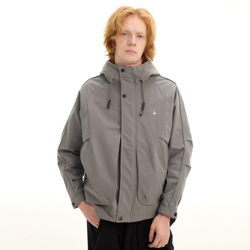 Jachetă căptușită din bumbac, cu glugă, croială lejeră, fermoar, umplutură poliester (polyester filler)